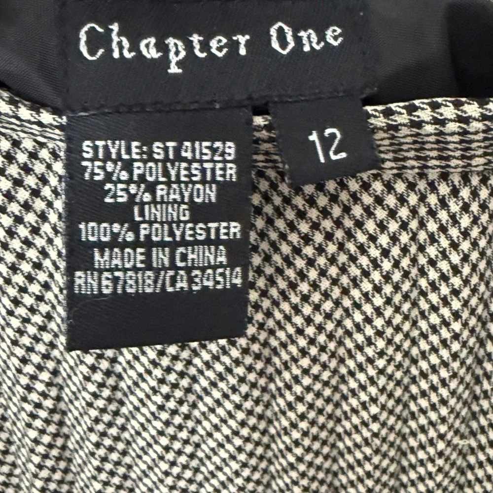 Vintage Houndstooth Pleated Midi Skirt Black Lace Trim Handkerchief Hem 12‎